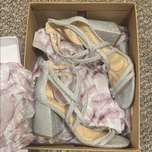 Jessica Simpson silver glittery strapped block heel